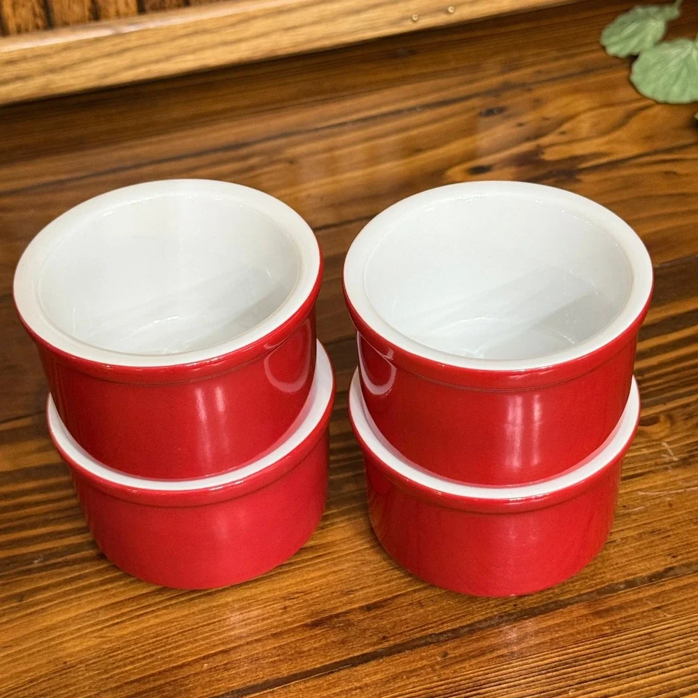 Cuisinart Ramekin Set 4 5oz Red Excellent Ceramic Round Mini Souffle Bowls